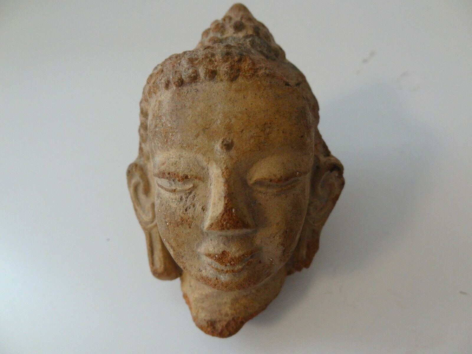 Antique Mongolian Buddhist Hand Made Clay Statue Fragment Buddha Head
