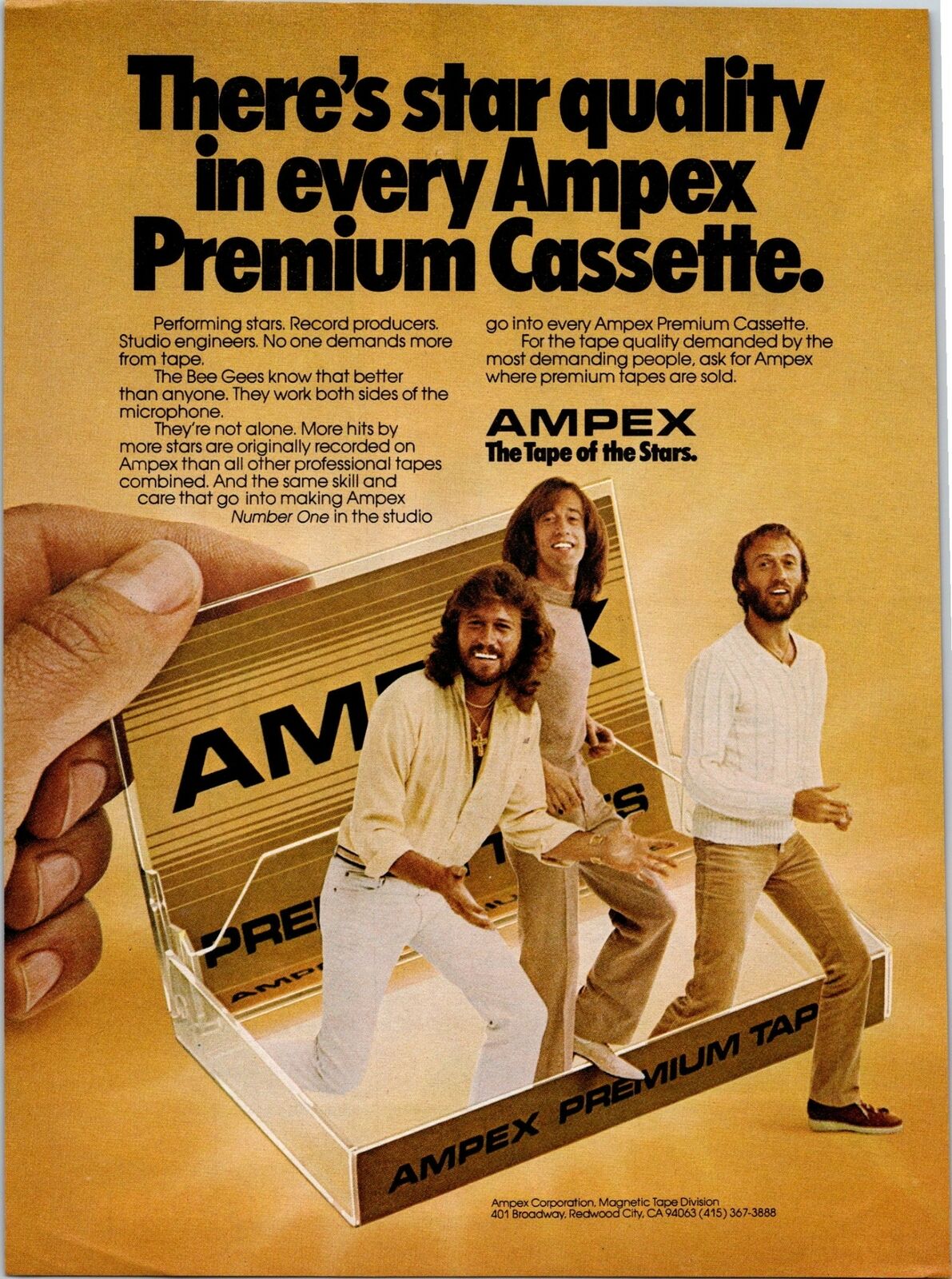 1981 Vintage 8x11 Print Ad For Ampex Premium Tapes/cassettes With The Bee Gees
