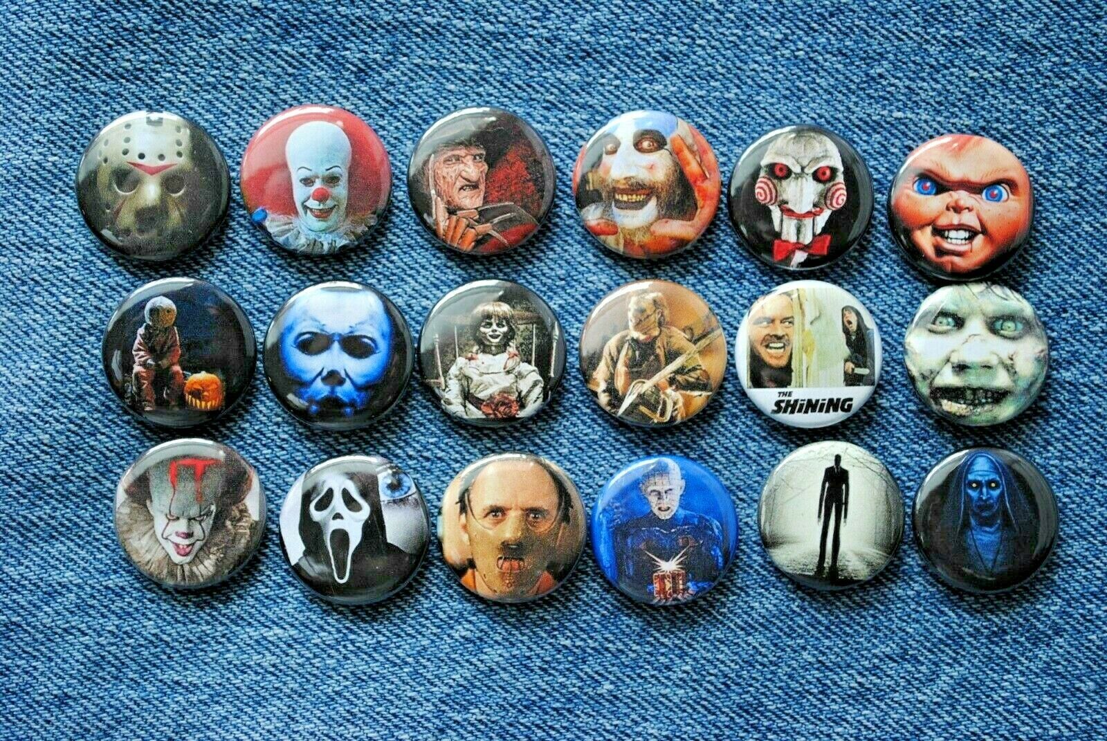 Horror Scary Movie Buttons Pins 1” Badges Pinback Halloween Pennywise Usa Jason