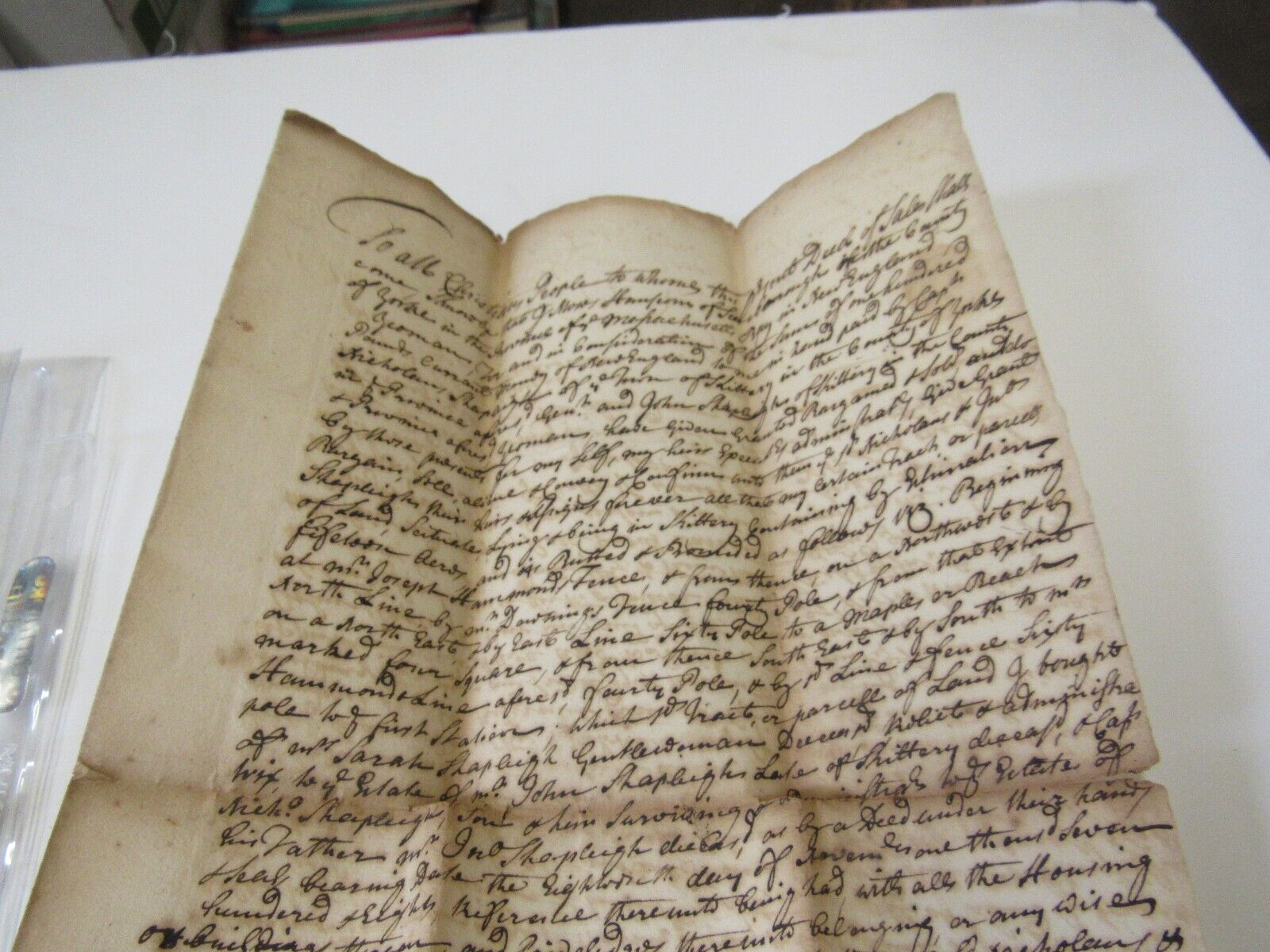 1733 Original Handwritten Land Deed Kittery Maine, Hanscom/shapleigh Family