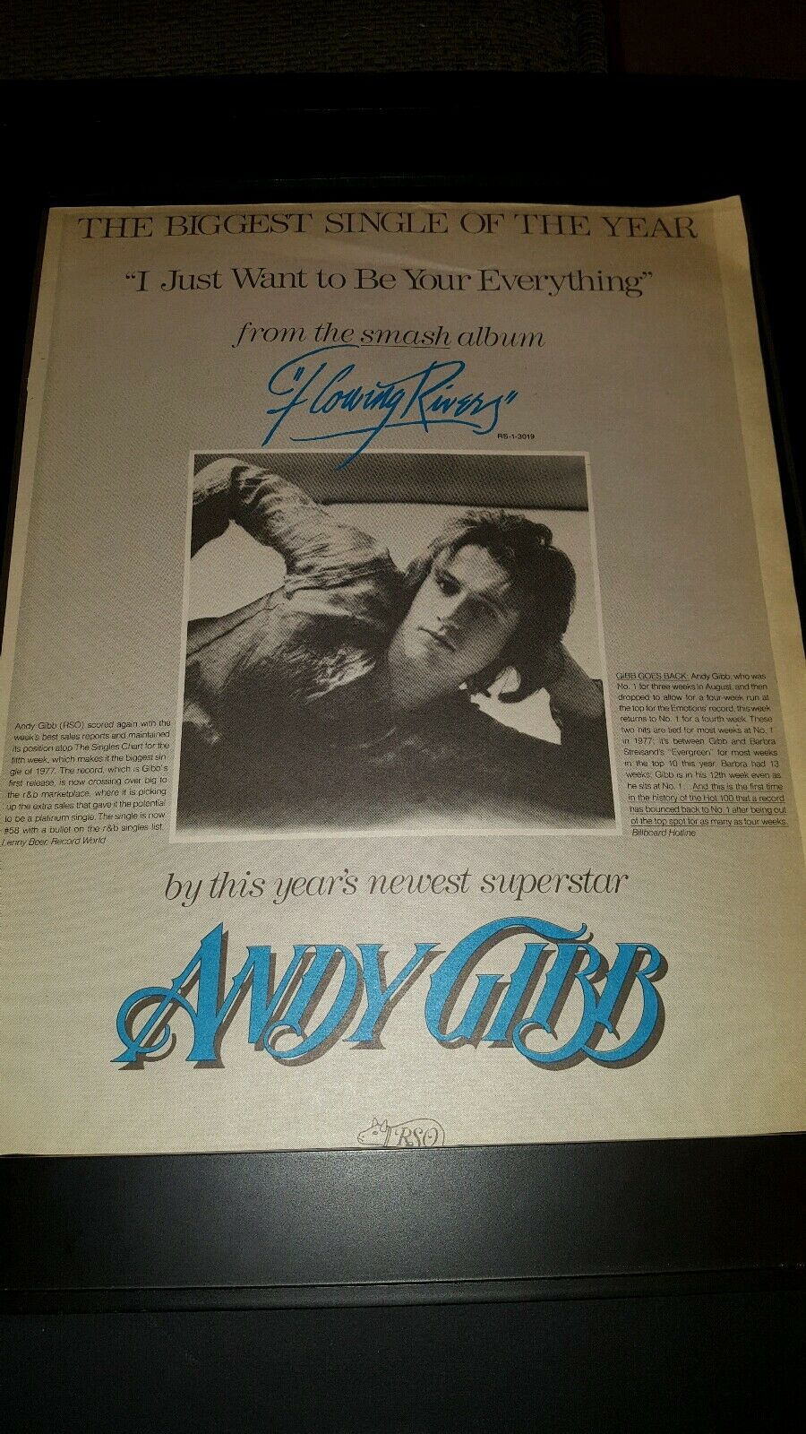 Andy Gibb I Just Want To Be Your Everything Rare Original Promo Poster Ad Framed