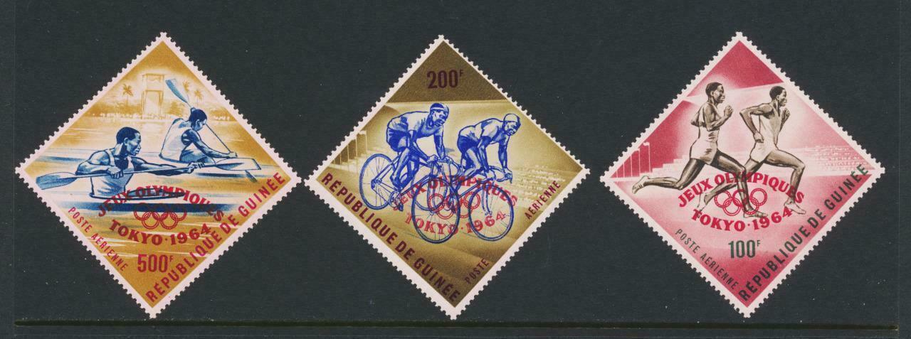 Tokyo Olympics Guinea C58 -c60 Mint Nh Cplt 1964 Airmail Diamond Shapeoverprints