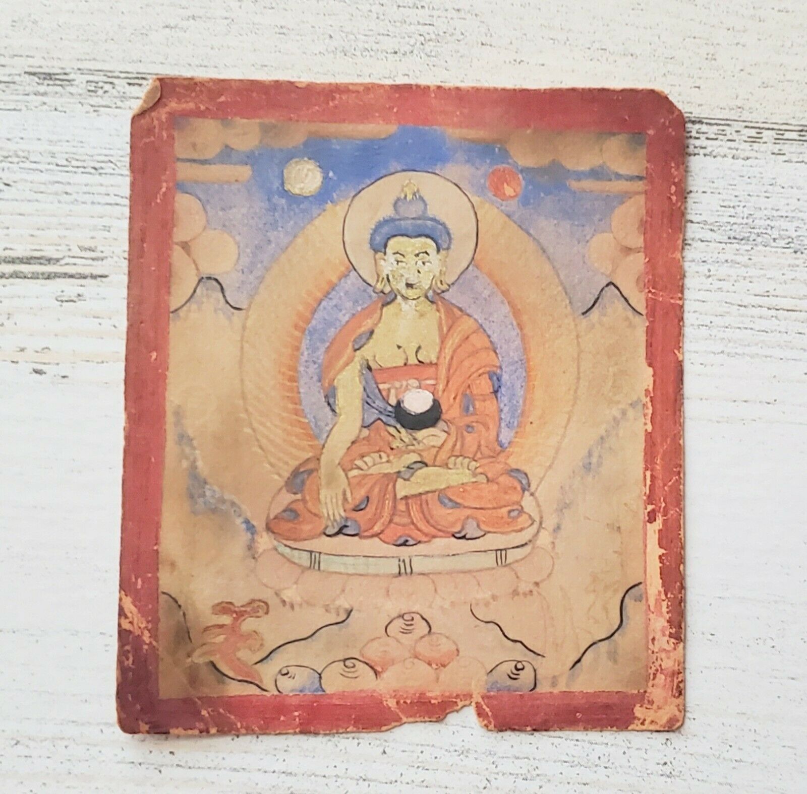 Mongolian Tibetan Antique Miniature Tsakli Thangka Shakyamuni Painting On Paper