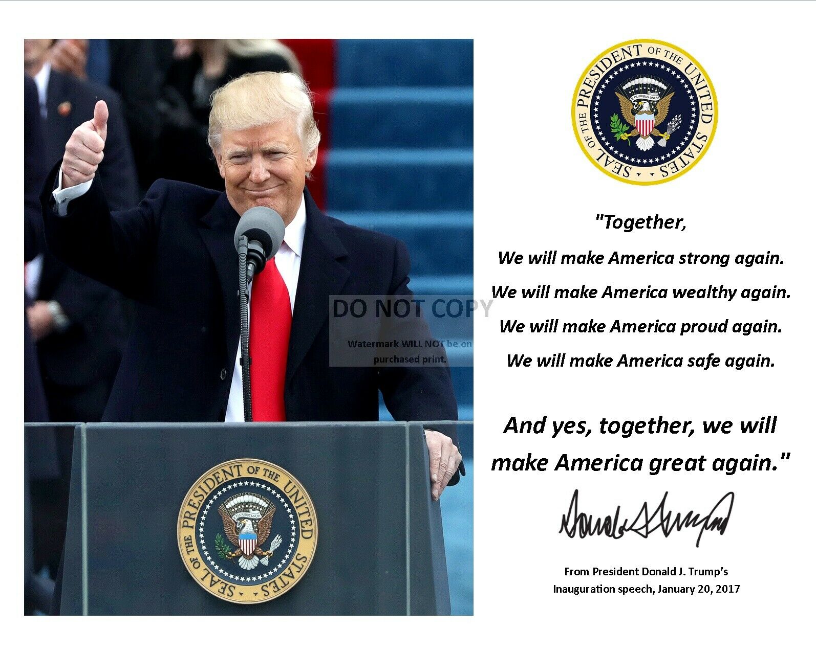 Donald Trump Maga Inauguration Quote W/ Facsimile Autograph - 8x10 Photo (pq027)