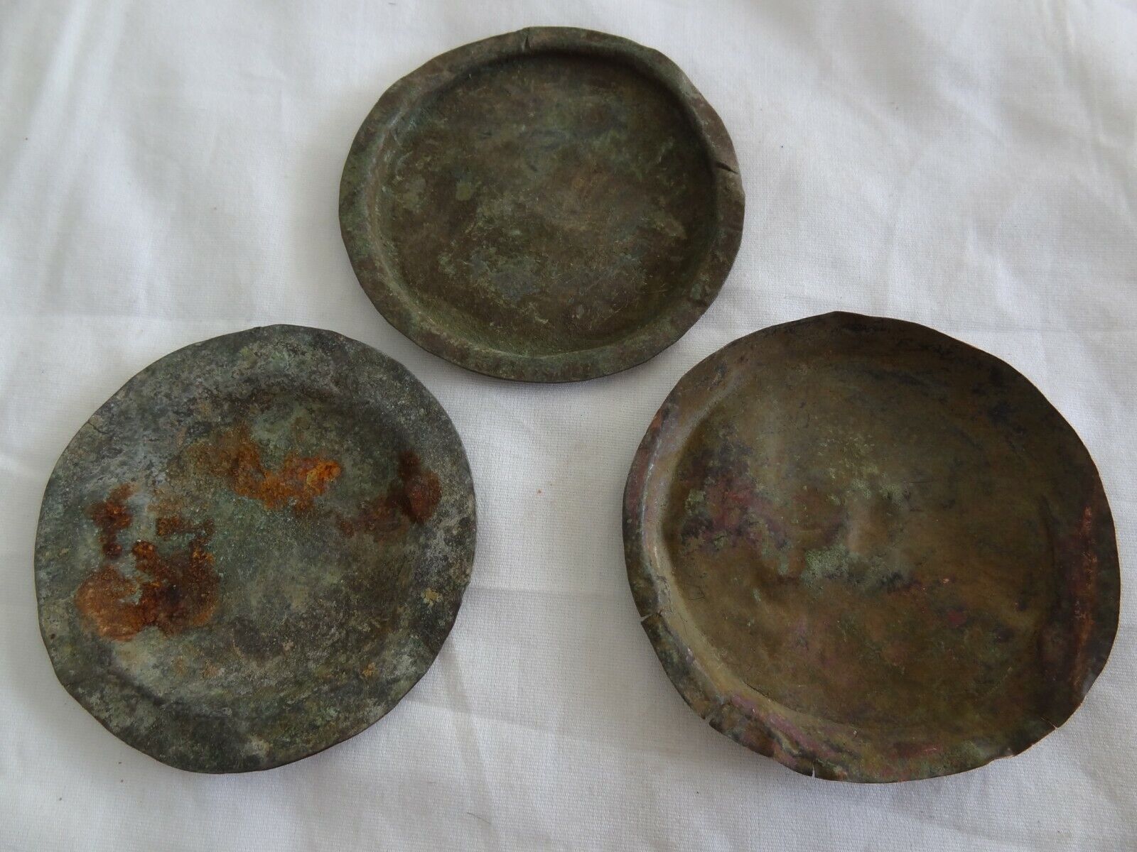 Antique Mongolian Tibetan  Buddhist Small Copper Offering Plates 3 Pc